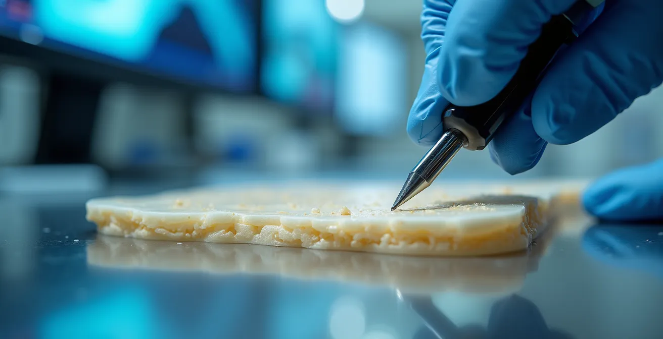 Scientifique analysant de l'ivoire dans un laboratoire avec équipement de pointe