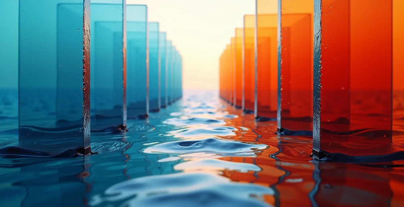 Représentation visuelle du système de circulation océanique AMOC avec masses d'eau chaudes et froides