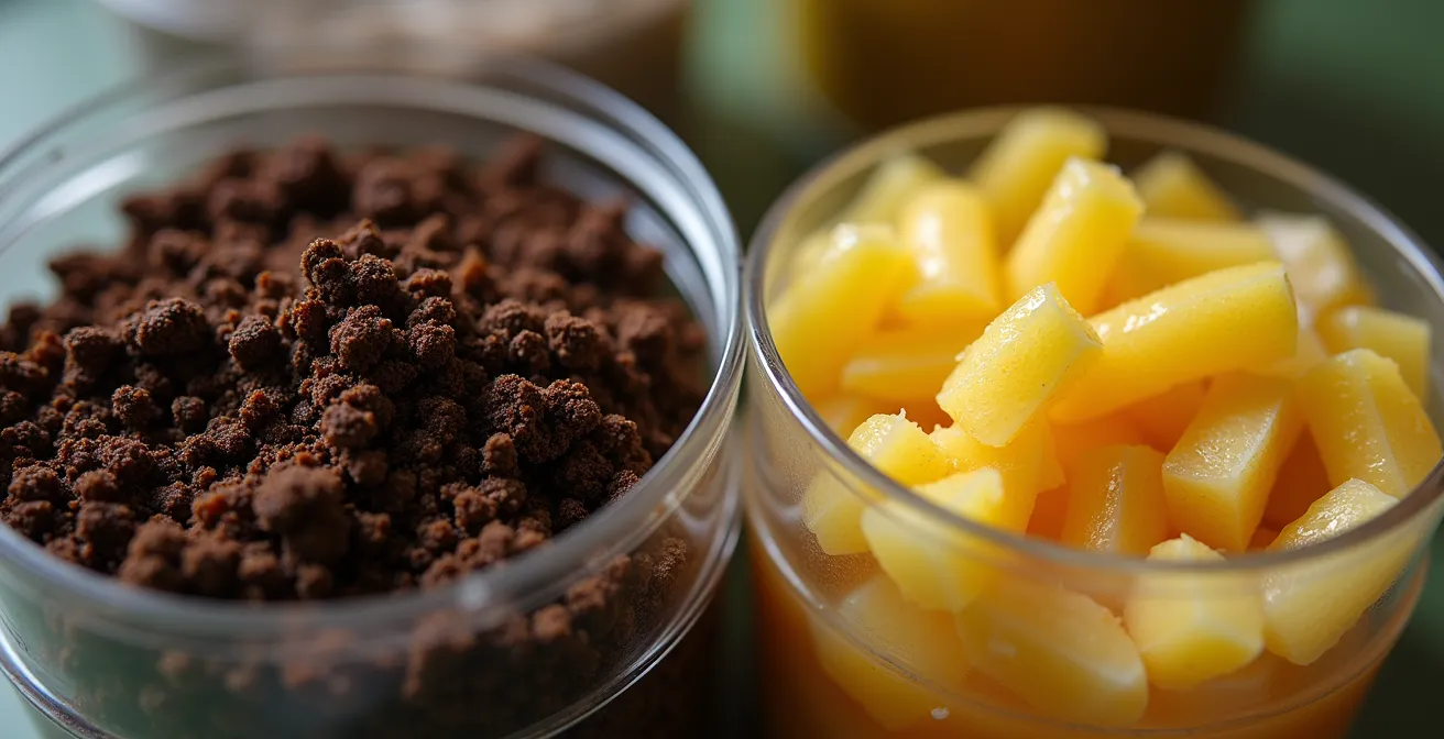 Deux composteurs compacts, un lombricomposteur et un Bokashi, côte à côte dans une petite cuisine moderne.