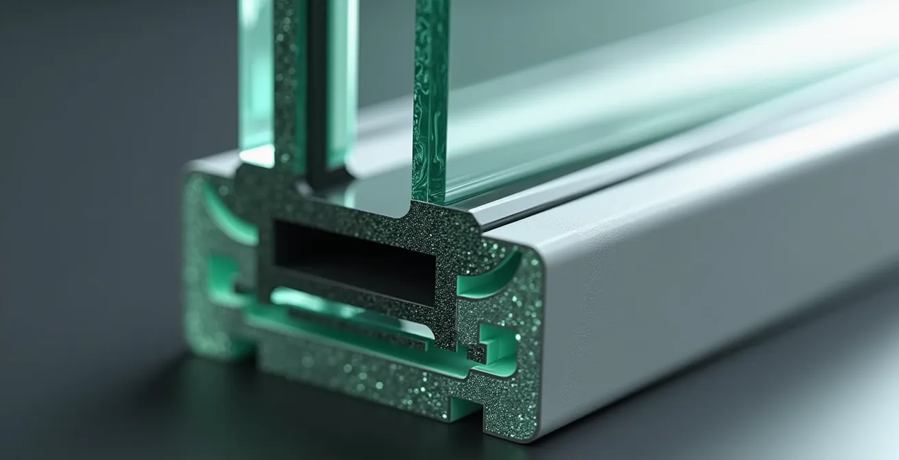 Vue en coupe d'un double vitrage asymétrique montrant les différentes épaisseurs de verre