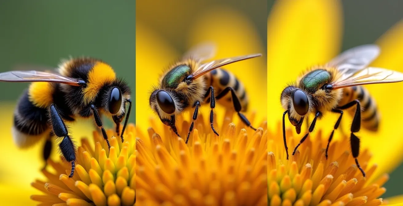 Différentes espèces de pollinisateurs visitant des fleurs aux morphologies variées
