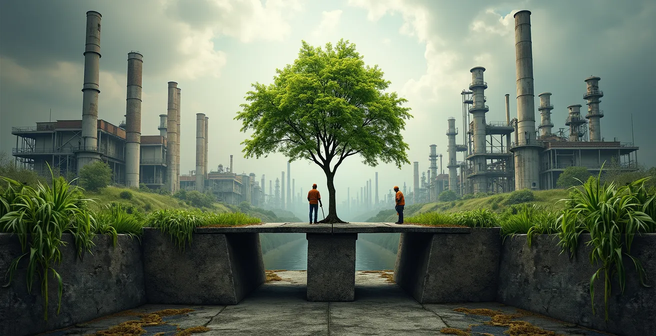 Métaphore visuelle de l'équilibre entre croissance sélective et limites planétaires